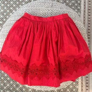 Alice + Olivia Red Embroidered Bubble Skirt